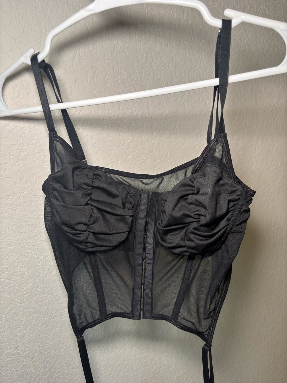 SHEIN Black Ruched Mesh Bustier Corset Top